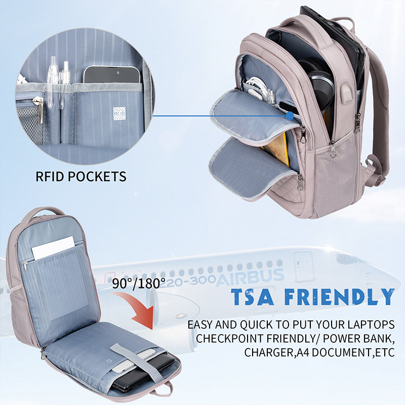 KROSER 17" Quilted Laptop Backpack with USB & RFID