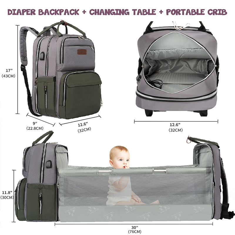 KROSER Foldable Diaper Backpack with Changing Station & Insulated Pockets