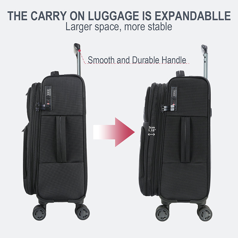 KROSER 20" Softside Expandable Carry-On Luggage with USB & TSA Lock