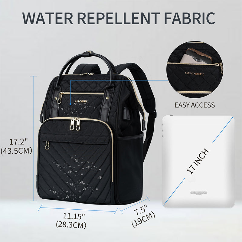 KROSER 17" Quilted Laptop Backpack with USB Port