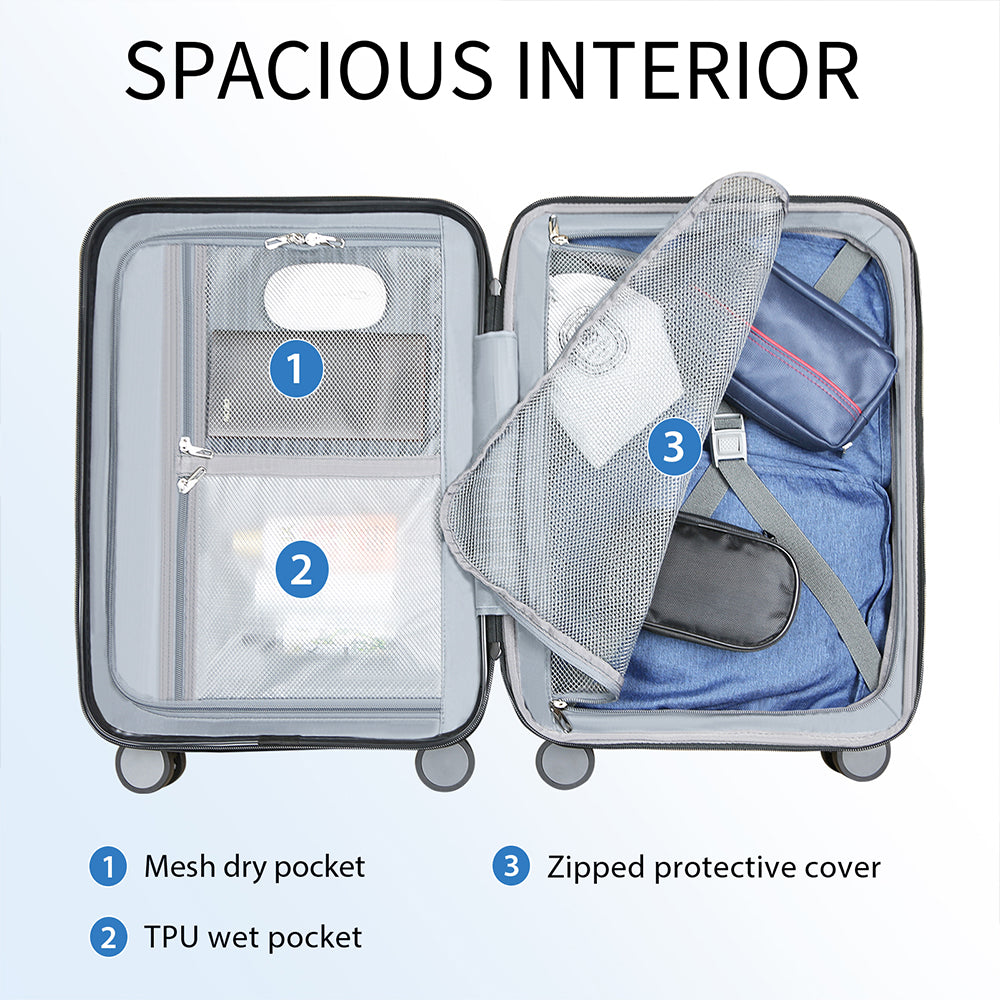 KROSER Light Blue 20" Hardside Expandable Carry-On Luggage with TSA Lock