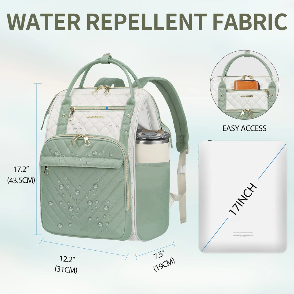 KROSER 17" Quilted Laptop Backpack – Sage Green & Ivory
