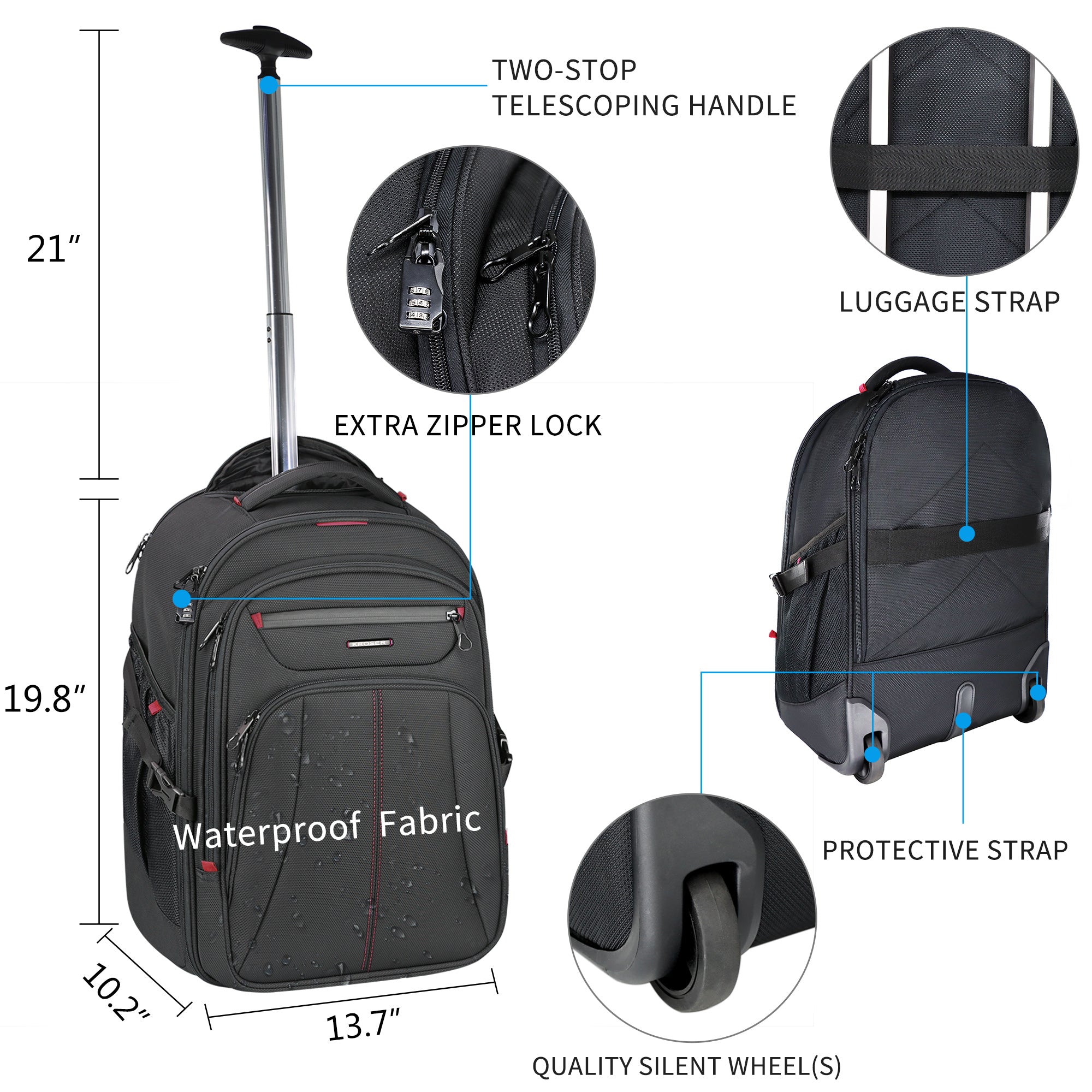 KROSER 17" Rolling Laptop Backpack
