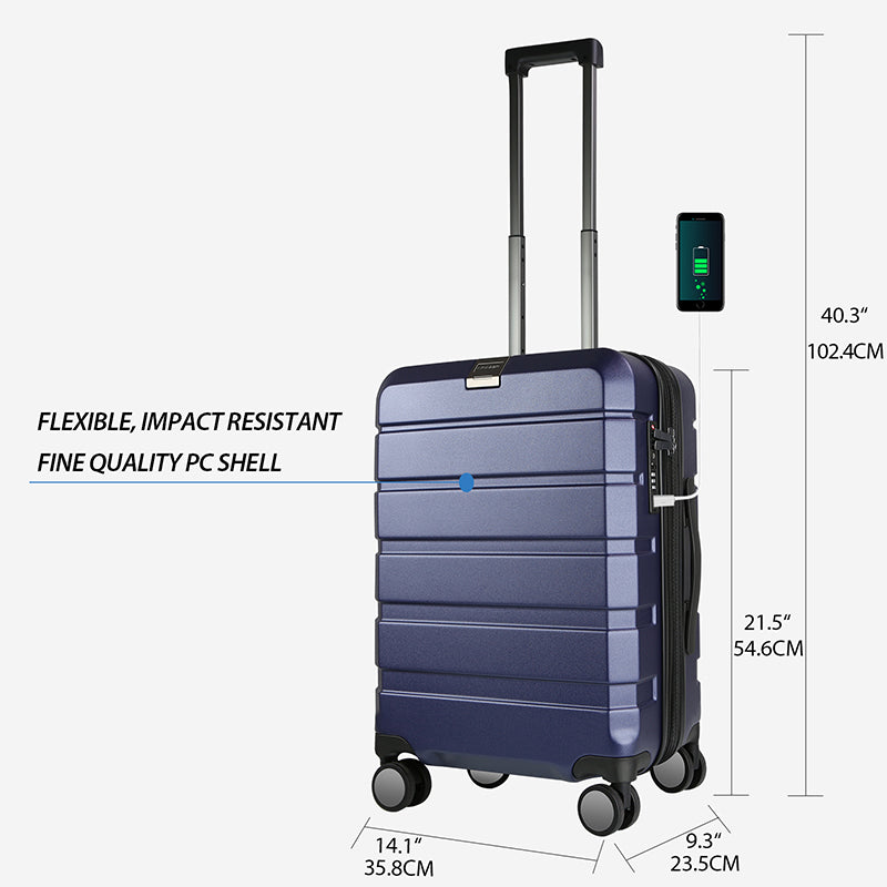 KROSER Navy 20" Hardside Expandable Carry-On Luggage with TSA Lock