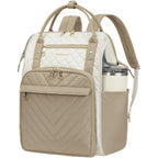 KROSER 17" Quilted Laptop Backpack – Beige & Ivory