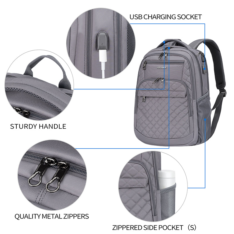 KROSER 17" Quilted Laptop Backpack with USB & RFID