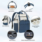 KROSER 17" Quilted Laptop Backpack – Navy Blue & Ivory