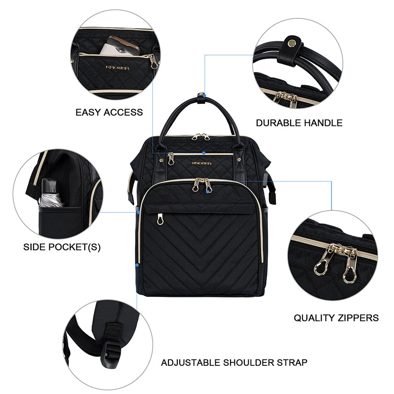 KROSER 17" Quilted Laptop Backpack with USB Port