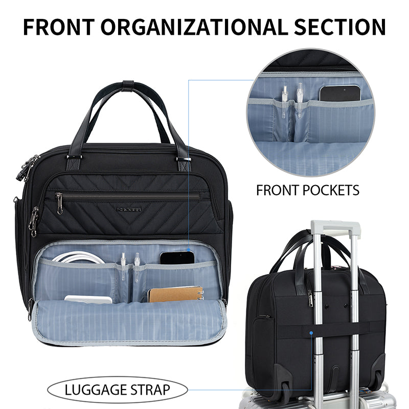 KROSER Rolling Laptop Briefcase,Quilted Black