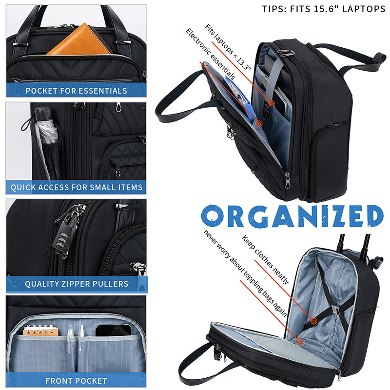 KROSER 16" Underseat Carry-On Suitcase with Laptop Compartment