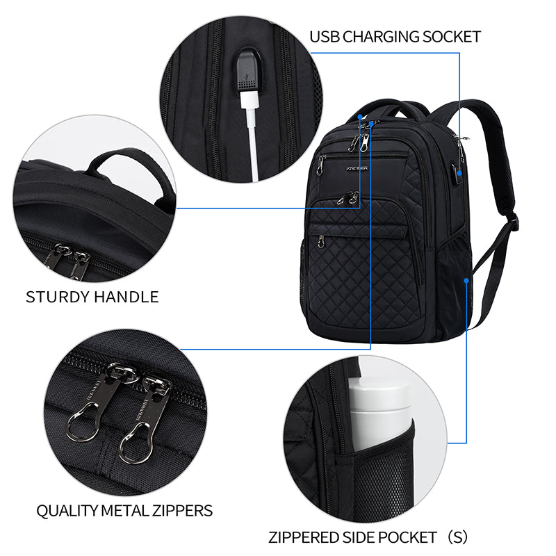 KROSER 17" Quilted Laptop Backpack with USB & RFID