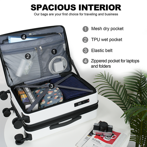 KROSER Carry On Luggage with Spinner Wheels & Built-in TSA Lock, Expandable Top Loading Hard Shell Suitcase Large Capacity Durable Rolling Luggage with USB Port, Carry-On 20-Inch, White