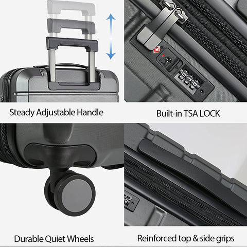 KROSER Hardside Expandable Carry On Luggage, Steel Grey
