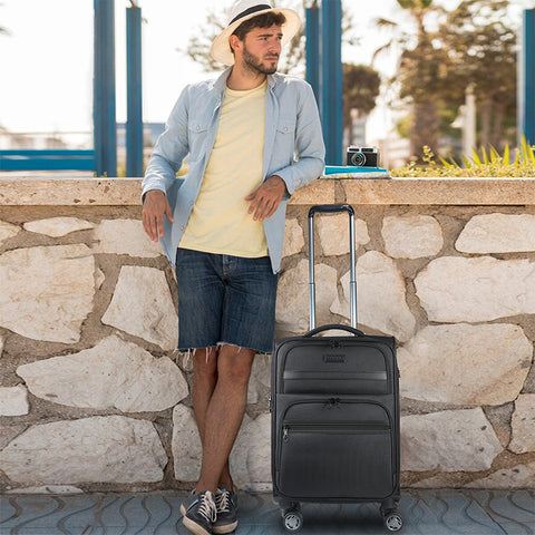 KROSER Softside Expandable Carry On Luggage with Spinner Wheels,Black
