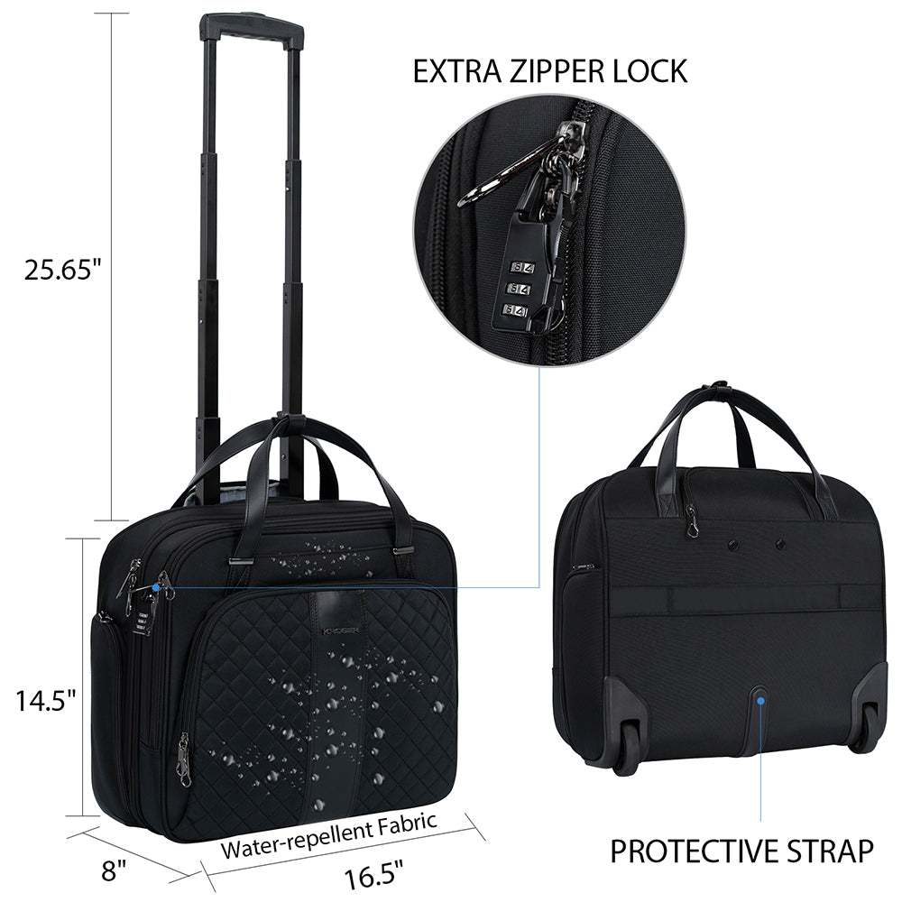 KROSER 17.3" Quilted Rolling Laptop Bag