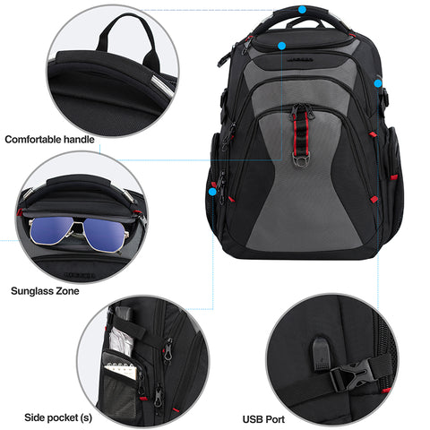 KROSER™ 17.3 Inch Travel Backpack,Large Business Laptop Bag.Black/Grey
