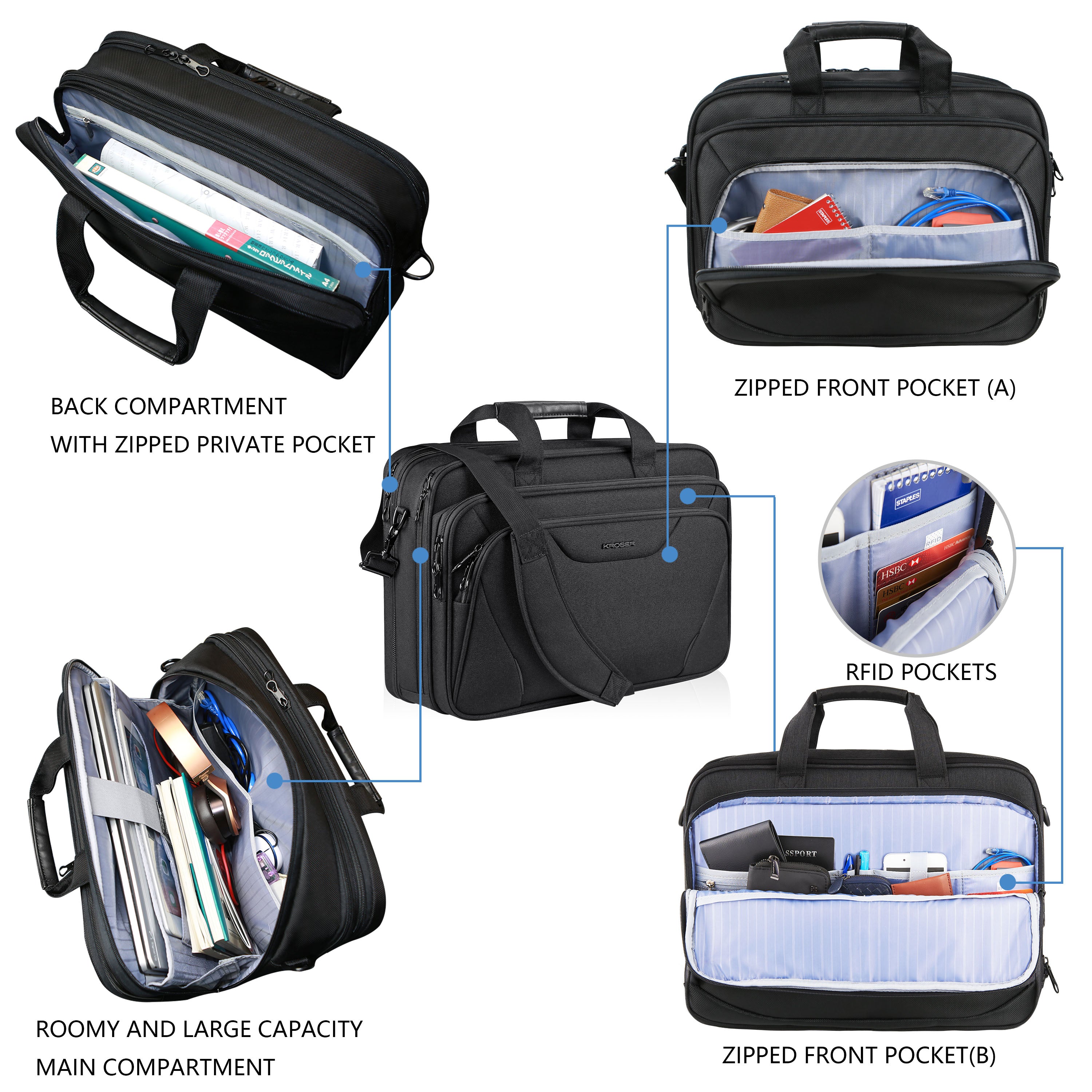 KROSER 17.3" Expandable Laptop Briefcase
