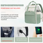 KROSER 17" Quilted Laptop Backpack – Sage Green & Ivory