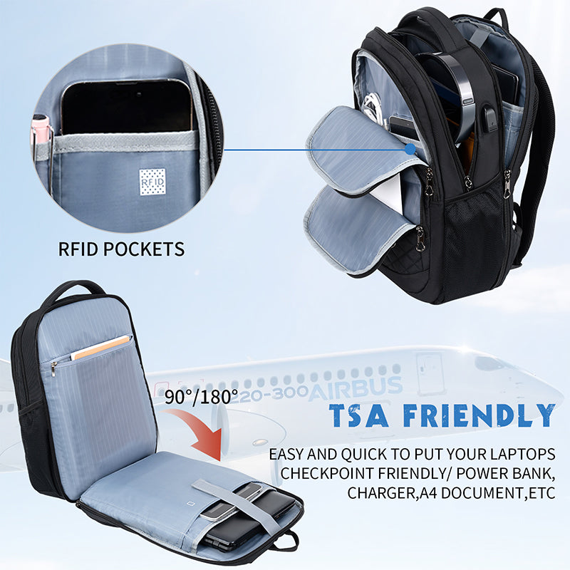 KROSER 17" Quilted Laptop Backpack with USB & RFID