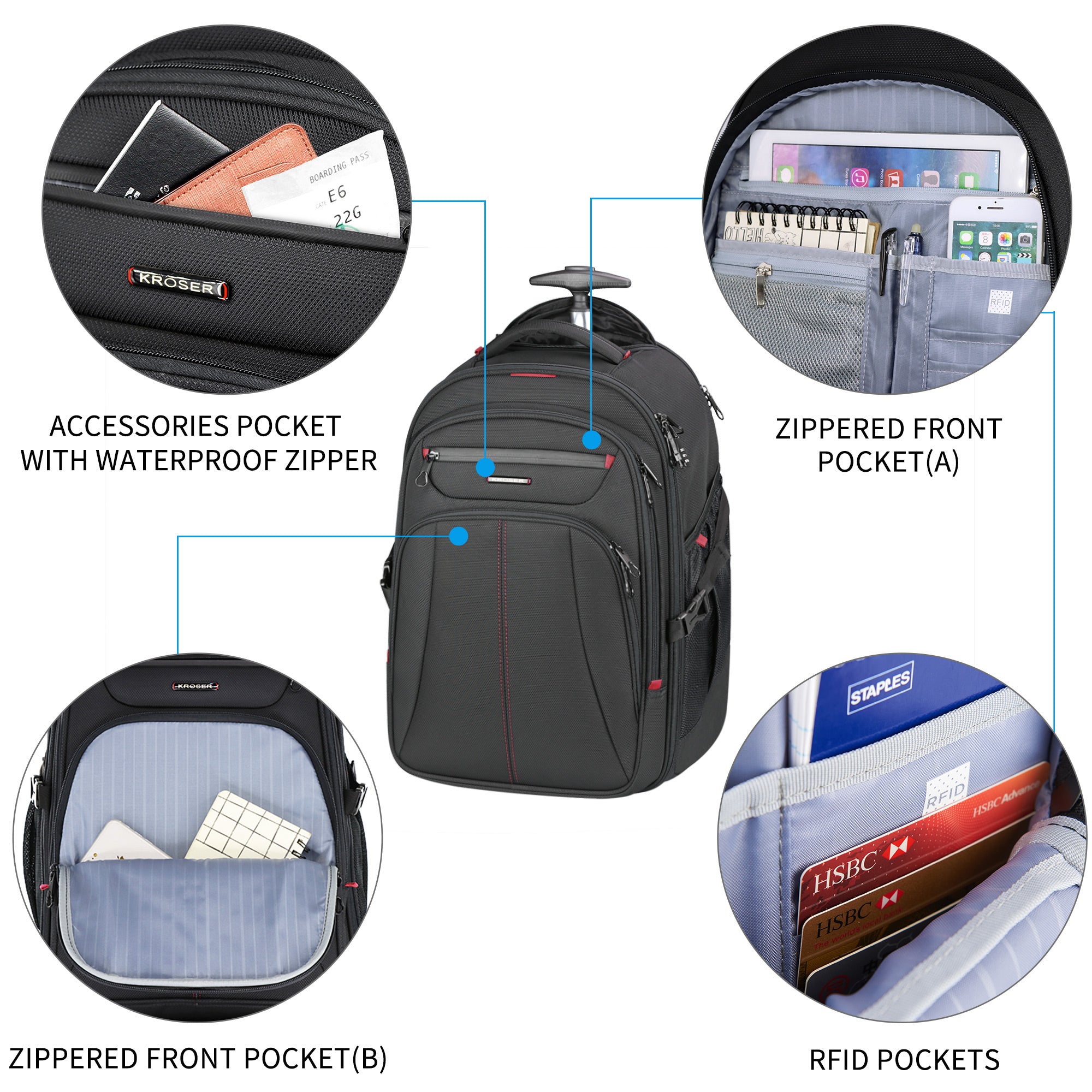 KROSER 17" Rolling Laptop Backpack