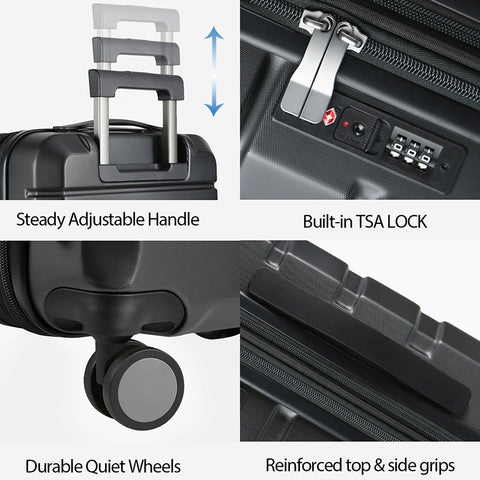 KROSER Hardside Expandable Carry On Luggage, Black