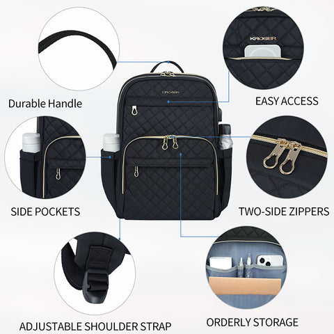 KROSER Laptop Backpack 15.6 Inch Stylish Daypack with USB Charging Port