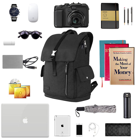 KROSER Backpack Tavel Laptop bag with USB Charging Port. Black+Grey