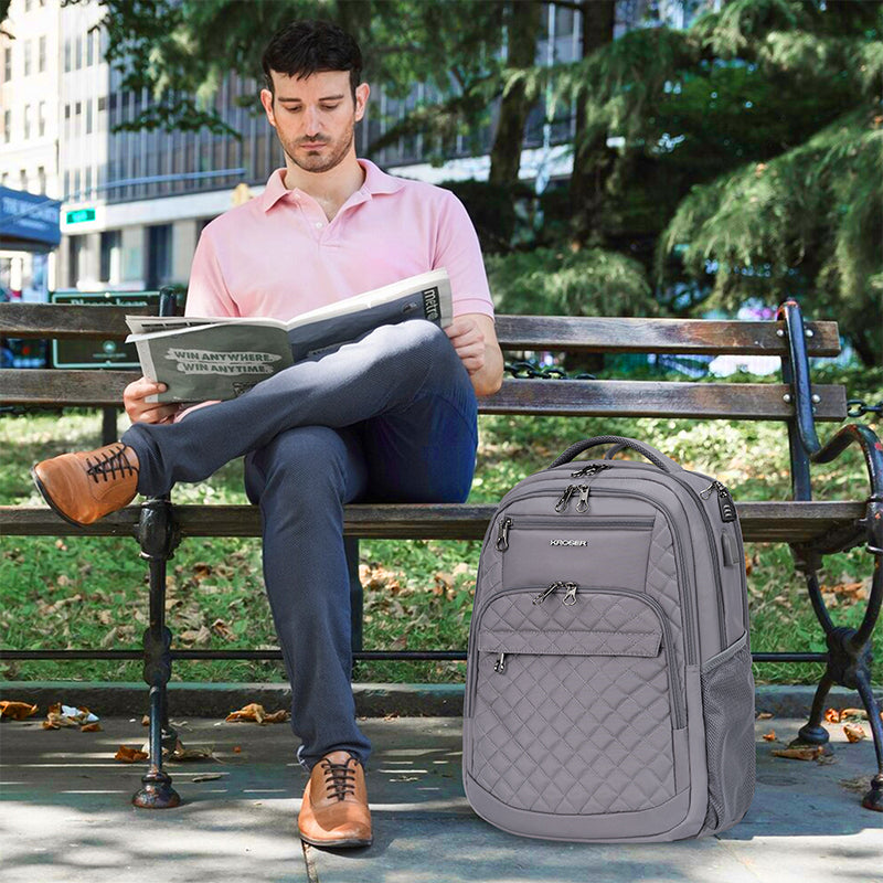 KROSER 17" Quilted Laptop Backpack with USB & RFID