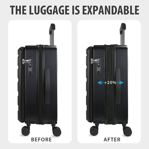 KROSER Carry On Luggage with Spinner Wheels & Built-in TSA Lock, Expandable Top Loading Hard Shell Suitcase Large Capacity Durable Rolling Luggage with USB Port, Carry-On 20-Inch, Black