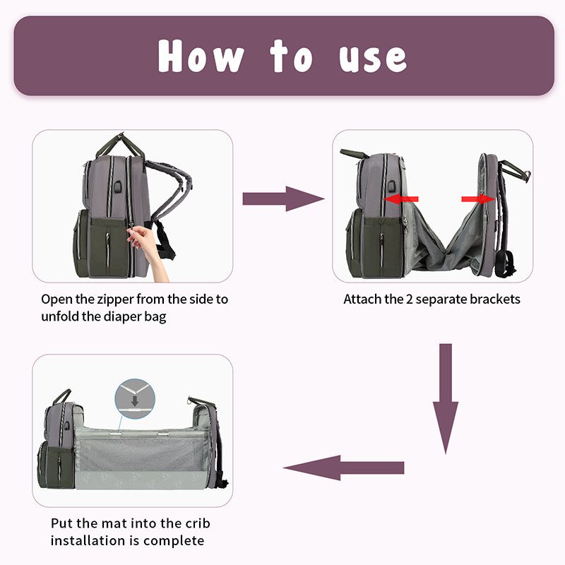KROSER Foldable Diaper Backpack with Changing Station & Insulated Pockets