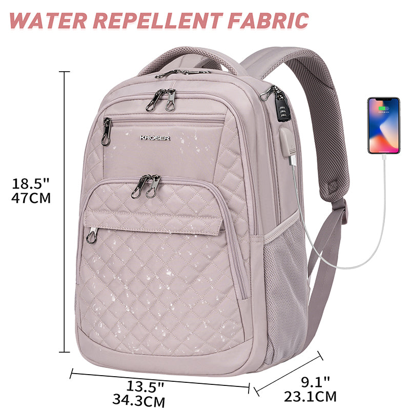 KROSER 17" Quilted Laptop Backpack with USB & RFID