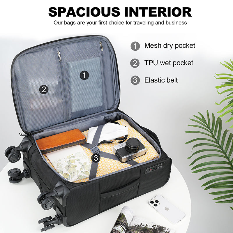 KROSER 20" Softside Expandable Carry-On Luggage with USB & TSA Lock