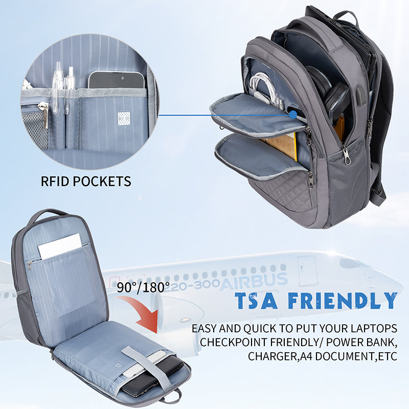 KROSER 17" Quilted Laptop Backpack with USB & RFID