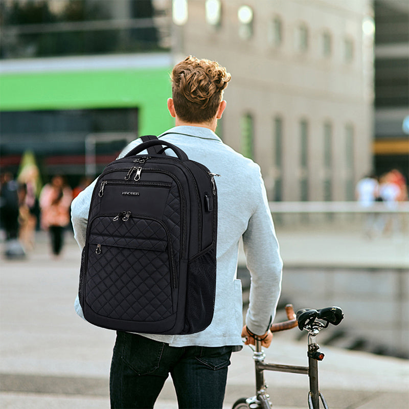 KROSER 17" Quilted Laptop Backpack with USB & RFID