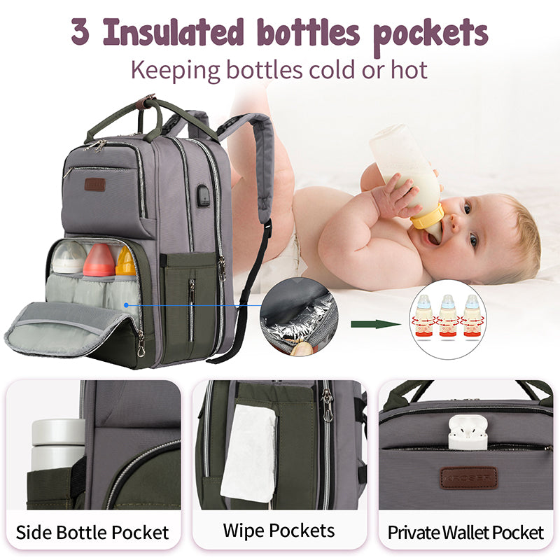 KROSER Foldable Diaper Backpack with Changing Station & Insulated Pockets