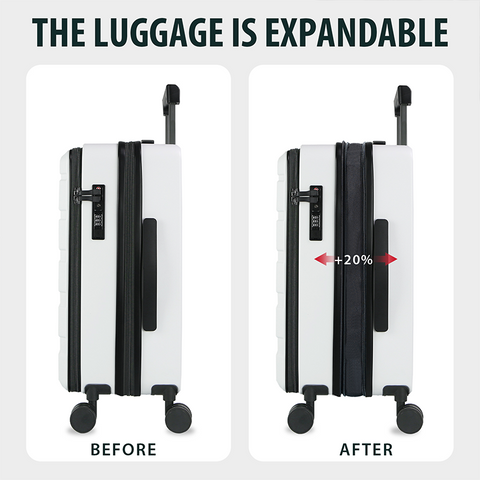 KROSER Carry On Luggage with Spinner Wheels & Built-in TSA Lock, Expandable Top Loading Hard Shell Suitcase Large Capacity Durable Rolling Luggage with USB Port, Carry-On 20-Inch, White