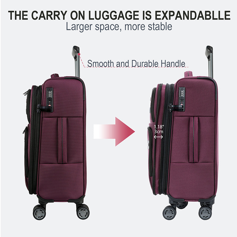 KROSER 20" Softside Expandable Carry-On Luggage with USB & TSA Lock