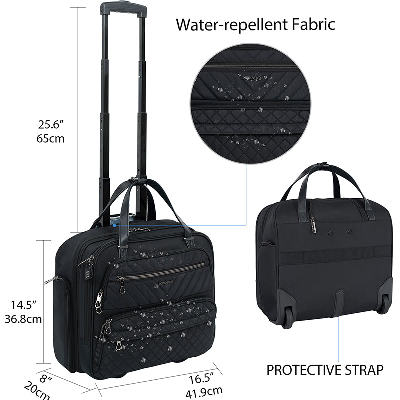 KROSER 17.3" Quilted Rolling Laptop Briefcase