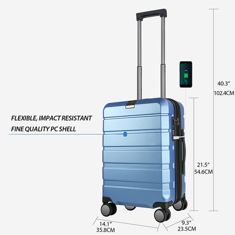 KROSER Hardside Expandable Carry On Luggage, Light Blue