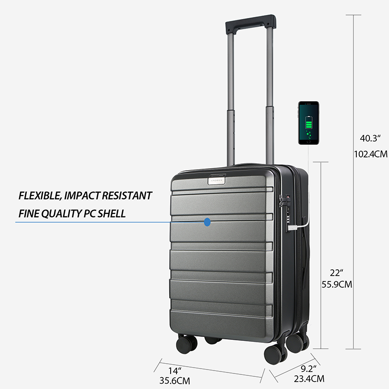 KROSER 20" Top-Loading Carry-On Luggage with USB & TSA Lock
