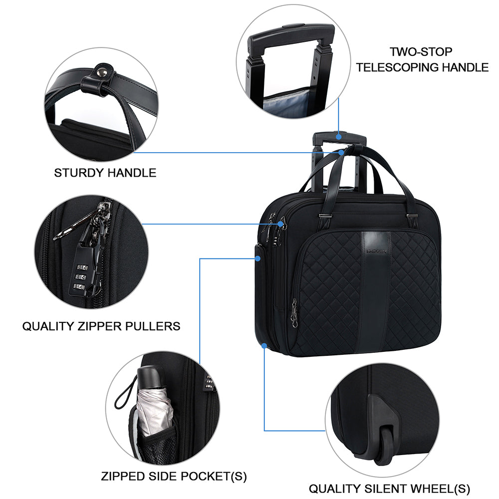 KROSER 17.3" Quilted Rolling Laptop Bag