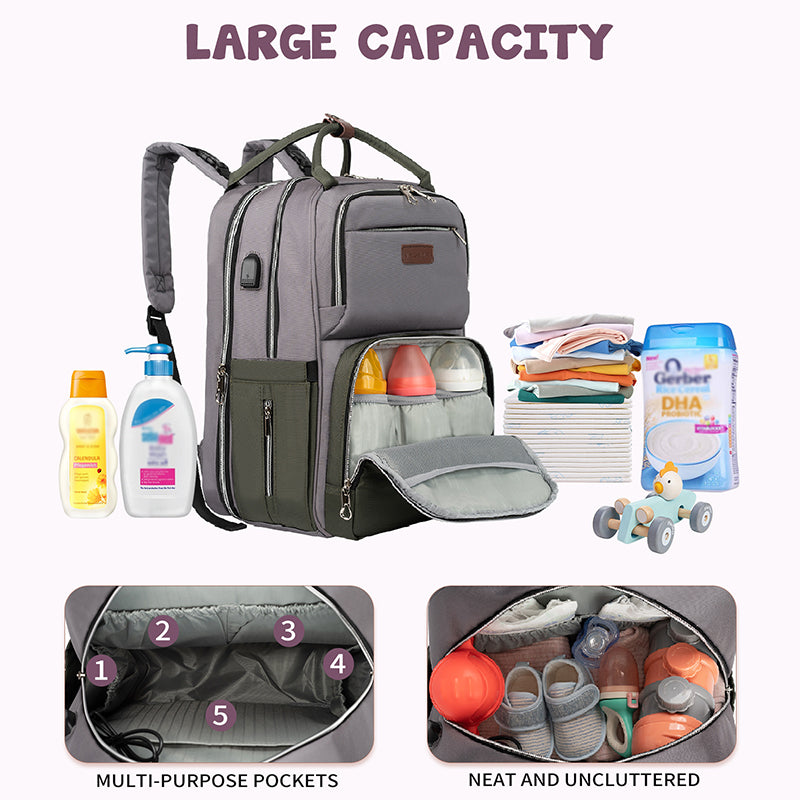 KROSER Foldable Diaper Backpack with Changing Station & Insulated Pockets
