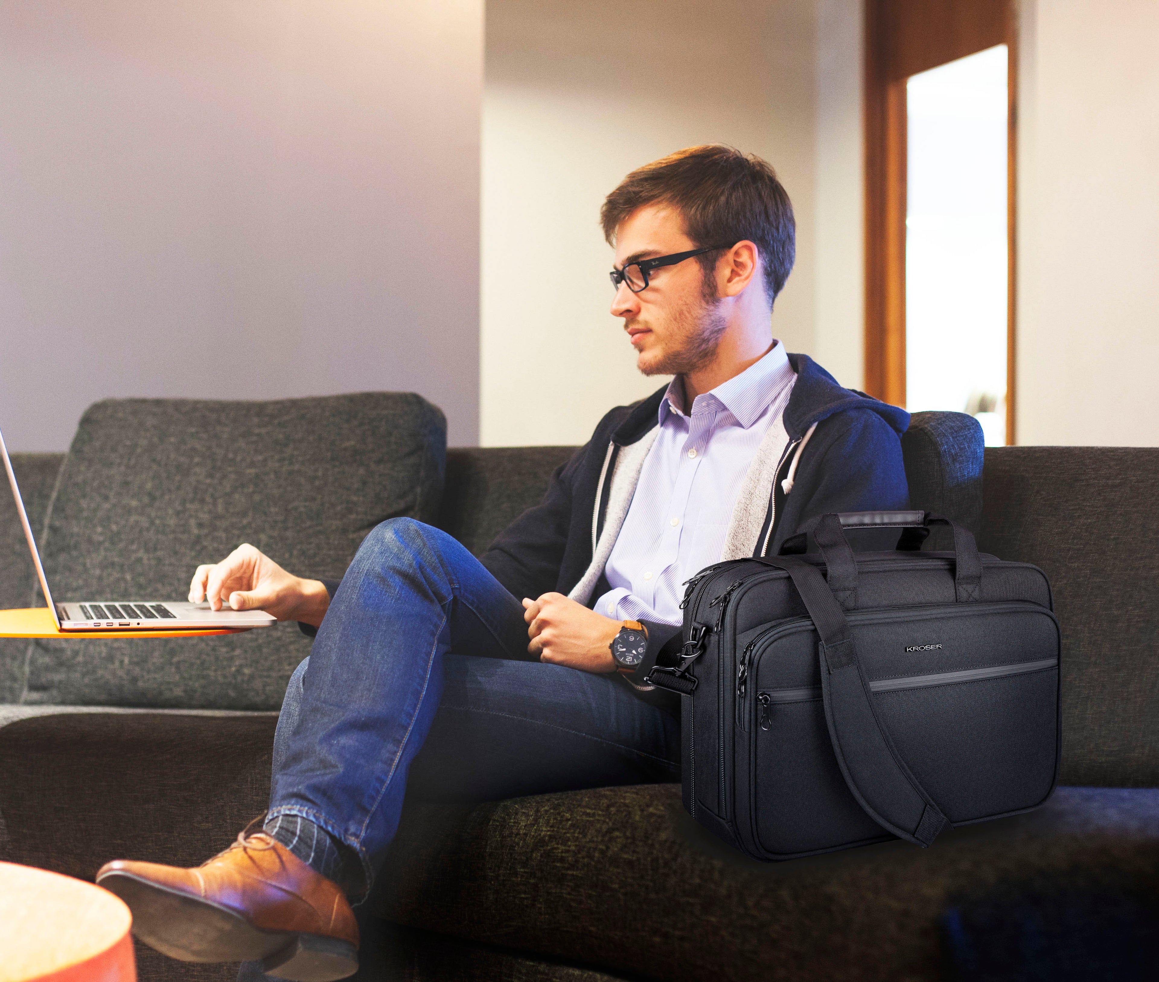 KROSER 17.3" Expandable Laptop Briefcase with RFID