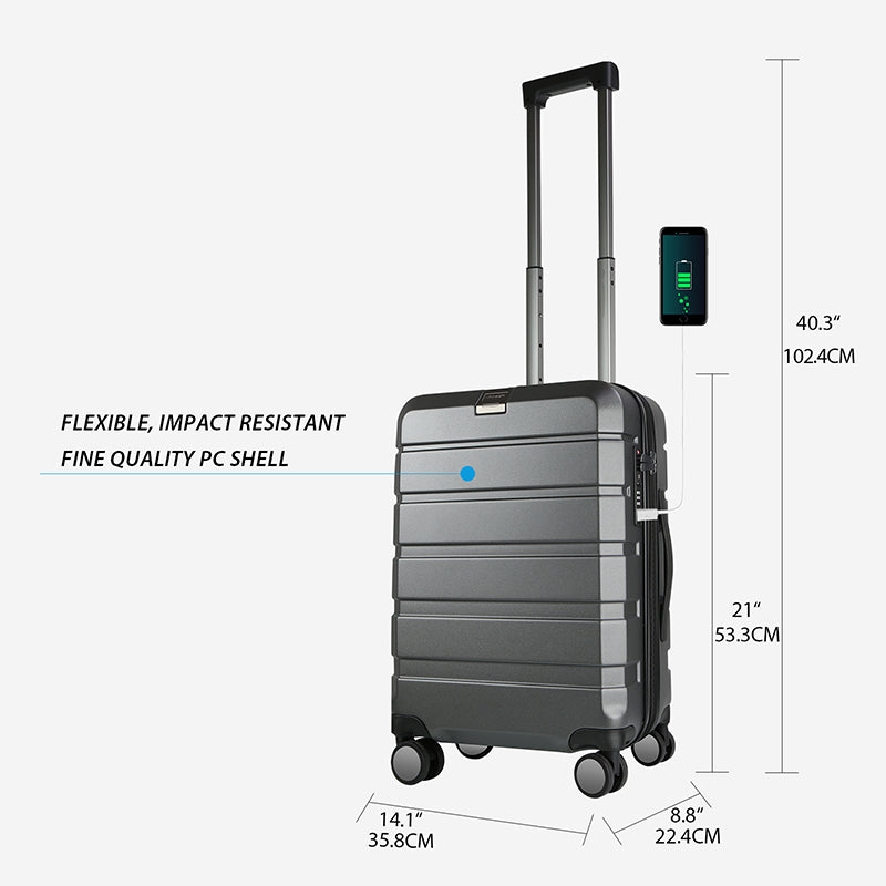 KROSER Hardside Expandable Carry On Luggage, Steel Grey