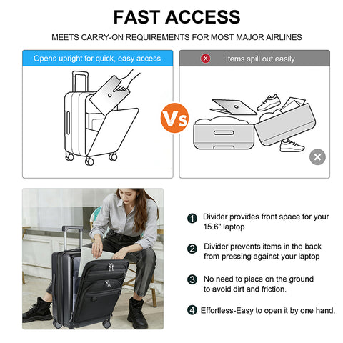 KROSER Hardside Expandable Carry On Luggage 22x14x9 Airline Approved With Front Business Pockets, 20 Inch Suitcases with Wheels, Carry on Suitcase with TSA Lock & USB Port, Multicolour