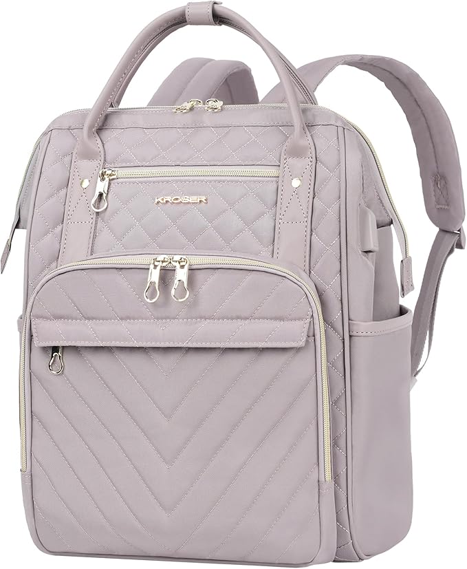 KROSER 17" Quilted Laptop Backpack with USB Port