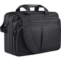 KROSER expandable RFID laptop briefcase in black, front panel with zipper pockets
