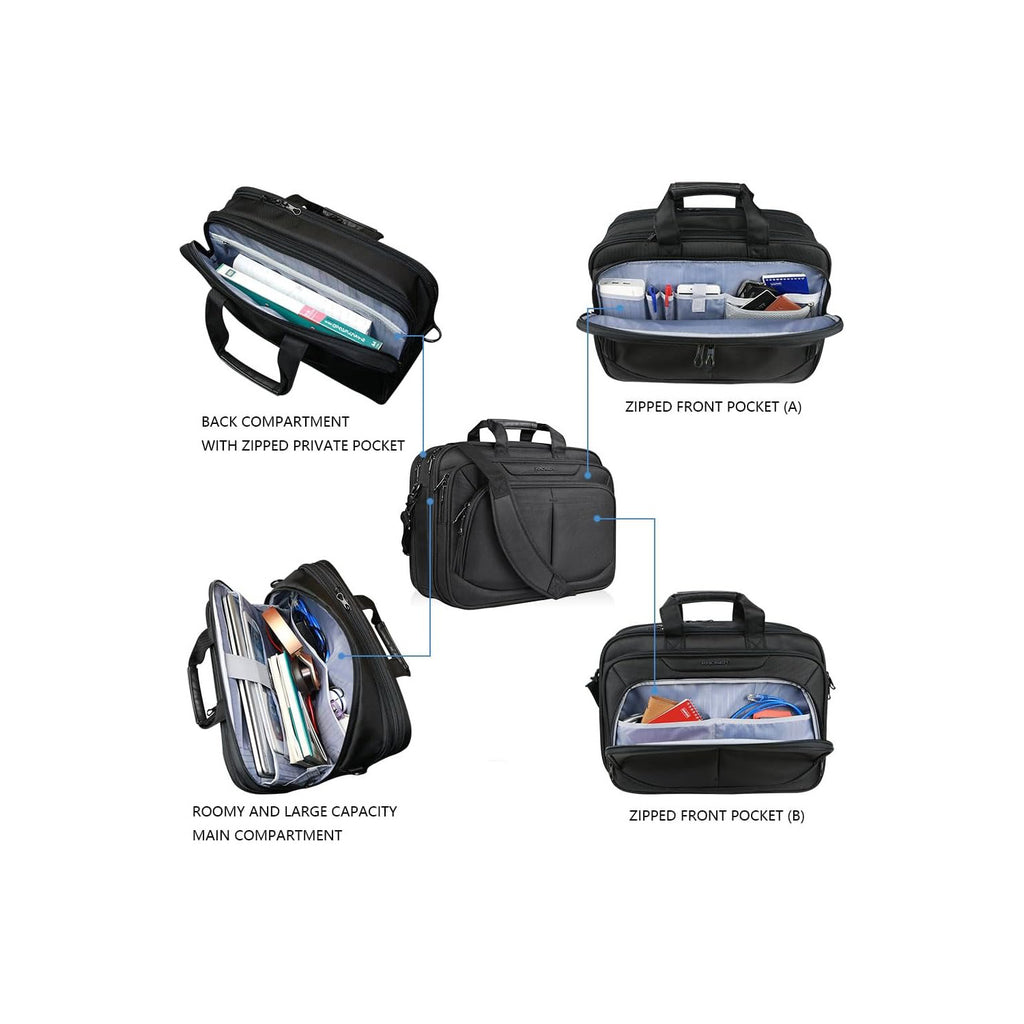KROSER expandable laptop briefcase with zippered front pockets and main compartment access
