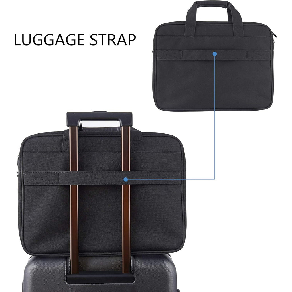 KROSER expandable RFID laptop briefcase, black with top handle and front zipper pocket