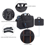 Black laptop briefcase with sturdy handle, luggage strap, and anti-skid shoulder pad.